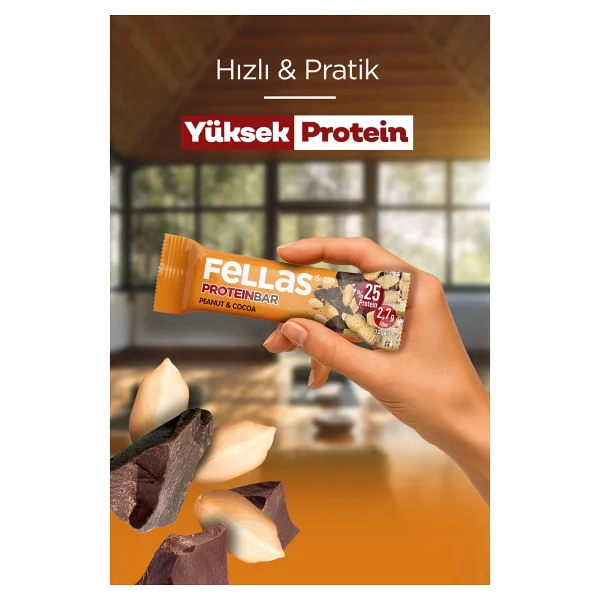 Fellas Protein Bar - Yer Fıstıklı Ve Kakaolu (32 G) X 12 Adet - Görsel 3