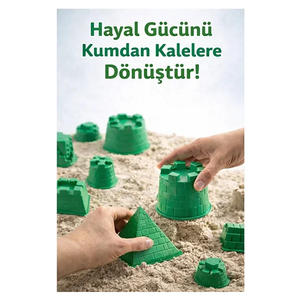 Heroes 6 Adet Kinetik Kum Kalıbı - Kale Kum Kalıbı - Oyun Hamuru Oyuncak Kale Piramit Kalıp - Yeşil - Görsel 6