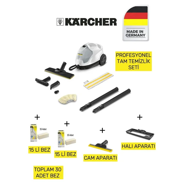 Karcher Sc4 Easyfix Prime 2200 W Buharlı Temizlik Makinesi Cam Ve Halı Aparatlı 30 Bezli Set - Beyaz - Görsel 10