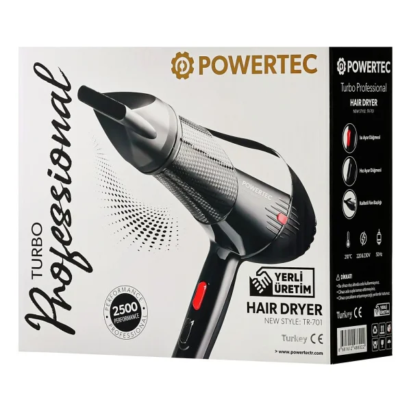 Powertec Tr-701 2500 W Profesyonel Fön Makinesi + Berber Fön Fırçası - Görsel 4