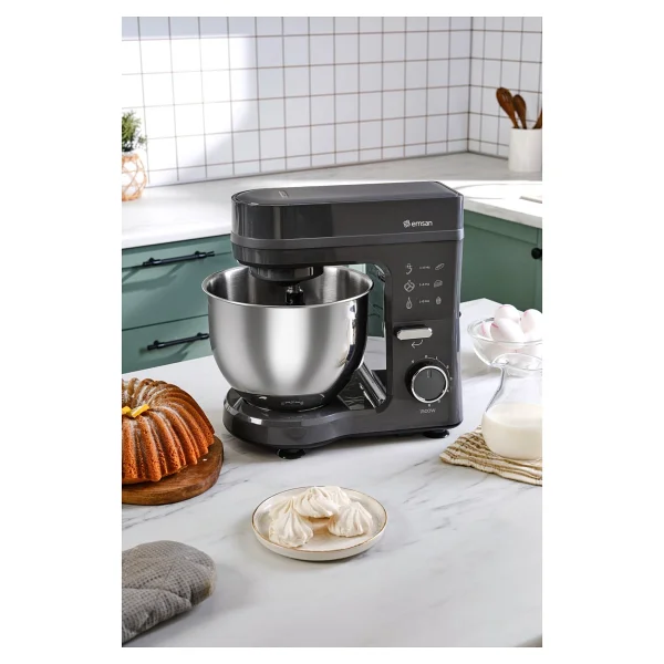 Emsan Yüksek Performanslı 1500w Stand Mikser Hamur Şefi 5 Litre Paslanmaz Kase 3 Farklı Uçlu Kek Çırpıcı Ve Yoğurucu - Gri - Görsel 3