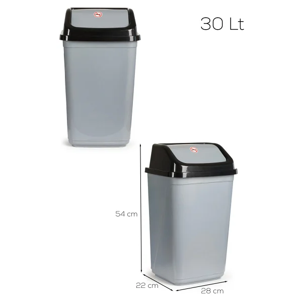Porsima 0098 Kapaklı Gri-Siyah Çöp Kutusu - Favori Banyo Ve Mutfak Çöp Kovası 30lt - 30 Lt - Görsel 4