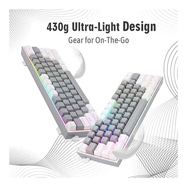 Redragon K617 Gri-Beyaz RGB %60 Tkl Red Switch Kablolu Mekanik Oyuncu Klavyesi - Görsel 6