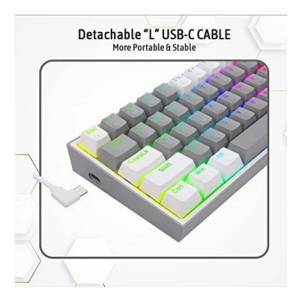 Redragon K617 Gri-Beyaz RGB %60 Tkl Red Switch Kablolu Mekanik Oyuncu Klavyesi - Görsel 7