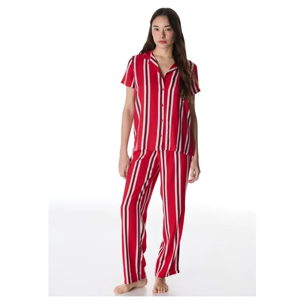Penti Kırmızı Fiona Gömlek Çizgili Kısa Kollu Pantolon Pijama Takımı - Görsel 5