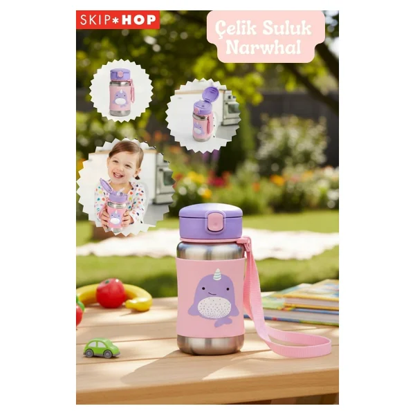 Skip Hop Zoo Narwhal 350 Ml Pipetli Paslanmaz Çelik Suluk - Görsel 7