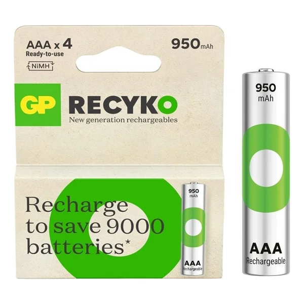 Gp Recyko 950 mAh 4'lü Şarjlı Aaa İnce Kalem Pil - Görsel 4