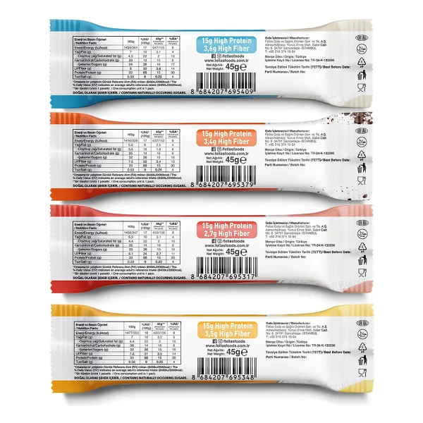 Fellas Yüksek Protein Bar 45 G Karma Kutu 12 Adet (4 Çeşit) - Görsel 7