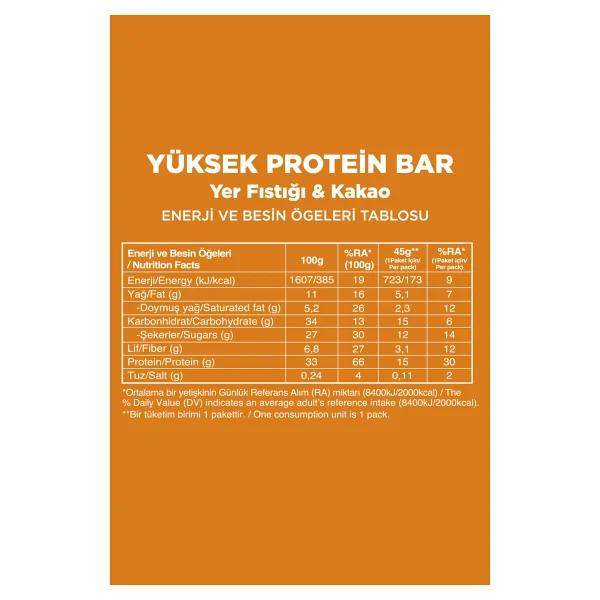 Fellas Yüksek Protein Bar - Yer Fıstıklı Ve Kakaolu (45 G) X 12 Adet - Görsel 5