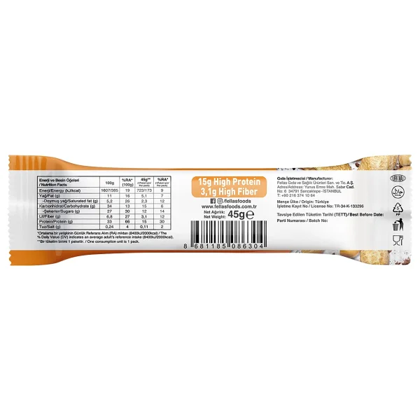 Fellas Yüksek Protein Bar - Yer Fıstıklı Ve Kakaolu (45 G) X 12 Adet - Görsel 6