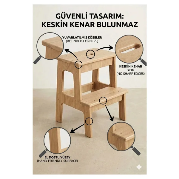 Basamaklı Mutfak Tabure Merdiven - Ahşap - Görsel 8