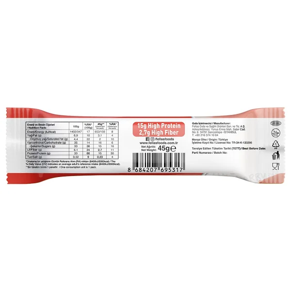 Fellas Yüksek Protein Bar - Çilekli 45 G X 12 Adet - Görsel 7