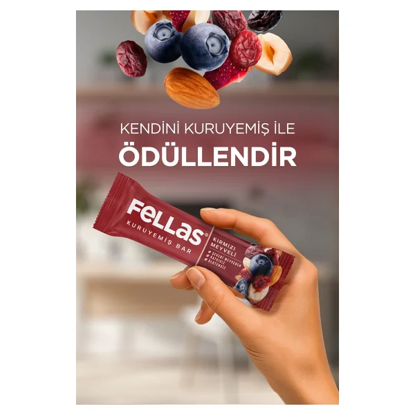 Fellas Kırmızı Meyveli Kuruyemiş Bar 12x30 Gr - Görsel 3