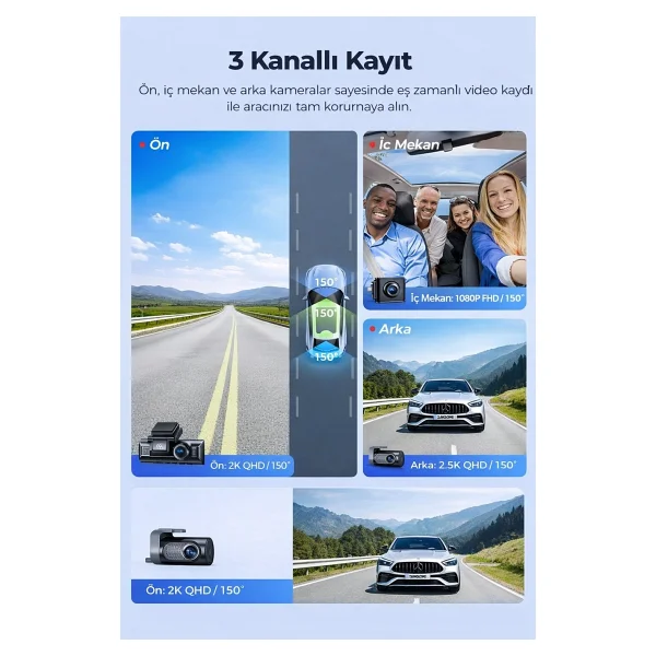 Azdome M550 Pro 3 Kameralı Araç Kamerası Seti - Görsel 3