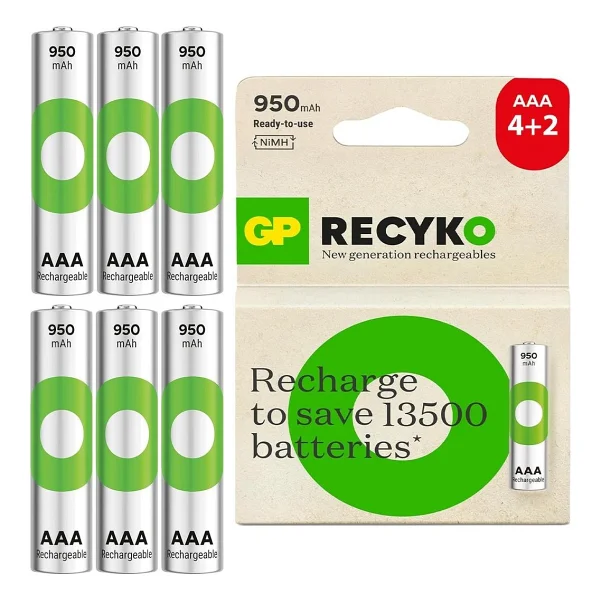 Gp Recyko 950 mAh 6'lı Şarjlı Aaa İnce Kalem Pil - Görsel 6