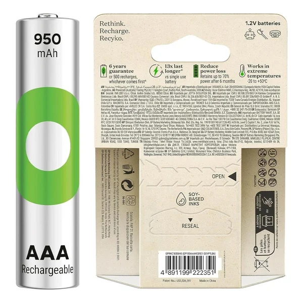 Gp Recyko 950 mAh 6'lı Şarjlı Aaa İnce Kalem Pil - Görsel 7
