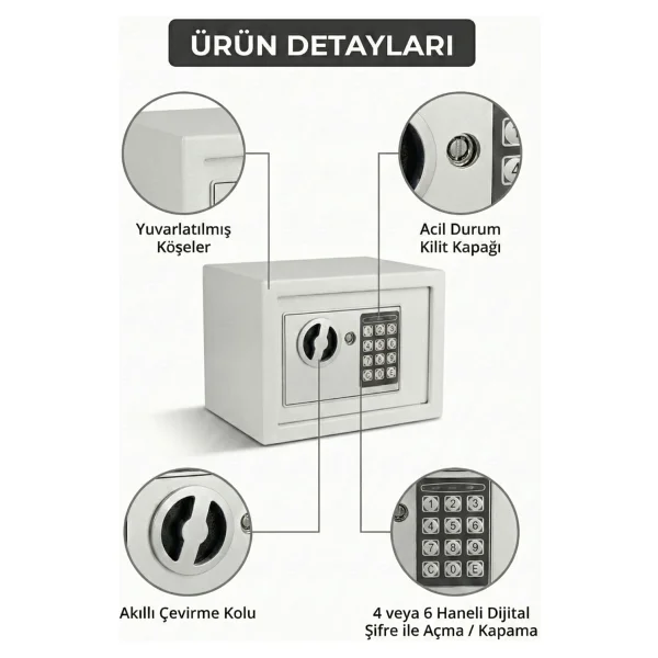 4Berry Dijital Şifreli Elektronik Kasa Metal Gövdeli Duvara Sabitlenebilir Güvenlik Kasası - Görsel 5