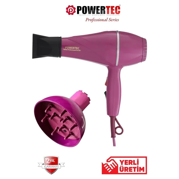 Powertec Tr-501+Renkli Hacimlendirici Difüzör Başlıklı Profesyonel Saç Kurutma Ve Fön Makinesi - Pembe - Görsel 8