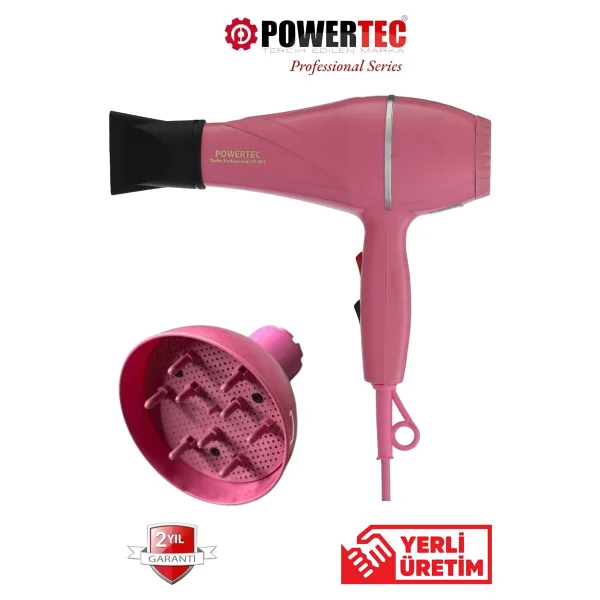 Powertec Tr-501+Renkli Hacimlendirici Difüzör Başlıklı Profesyonel Saç Kurutma Ve Fön Makinesi - Pembe - Görsel 7