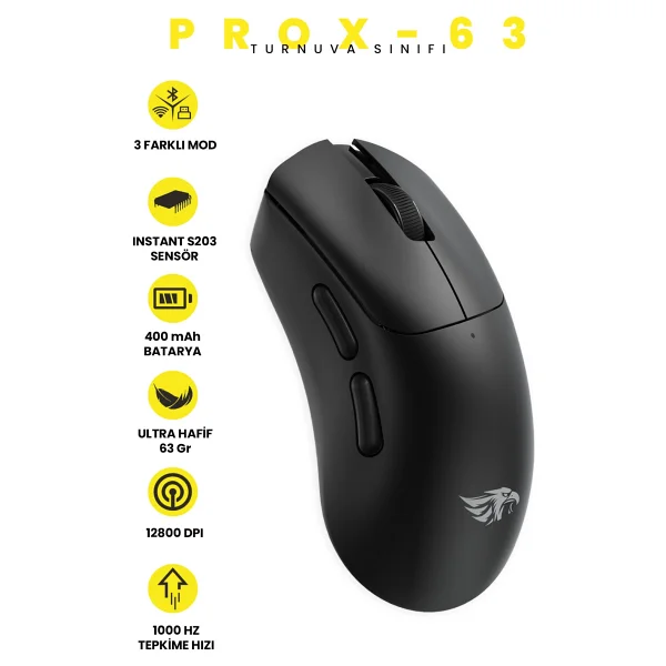Gameagle Prox-63 Beyaz Şarjlı Optik Kablolu/Kablosuz Oyuncu Mouse - Görsel 8