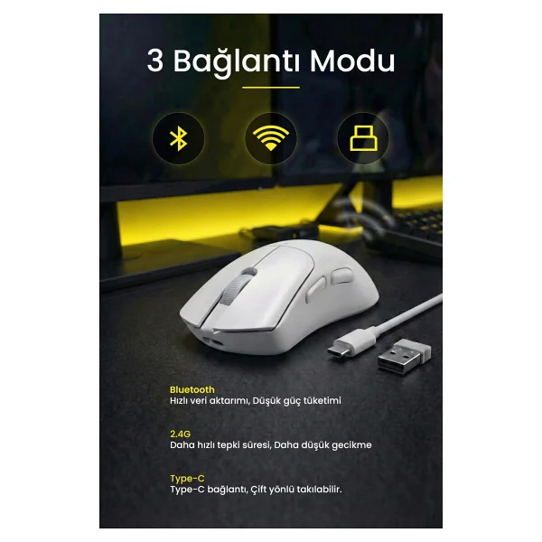 Gameagle Prox-63 Beyaz Şarjlı Optik Kablolu/Kablosuz Oyuncu Mouse - Görsel 2