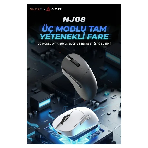 Ajazz Nj08 Şarjlı Optik Kablolu/Kablosuz Oyuncu Mouse - Görsel 5
