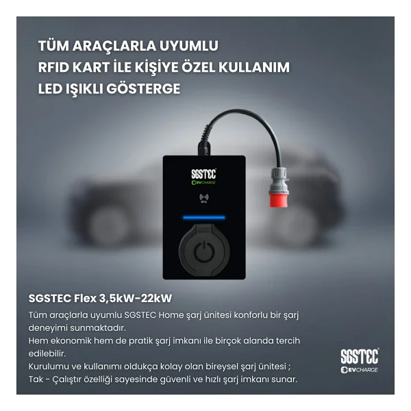 Sgstec Flex 22kw Soketli Elektrikli Araç Şarj Cihazı - Görsel 2