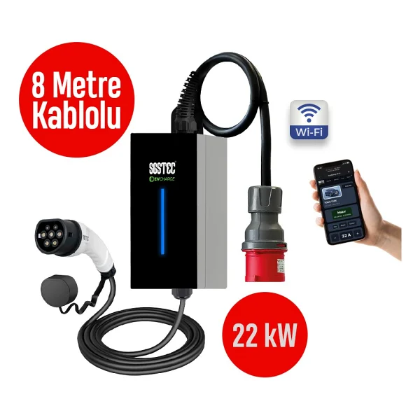 Sgstec Home 22 Kw 8 M Kablolu Taşınabilir Elektrikli Araç Şarj İstasyonu - Görsel 8