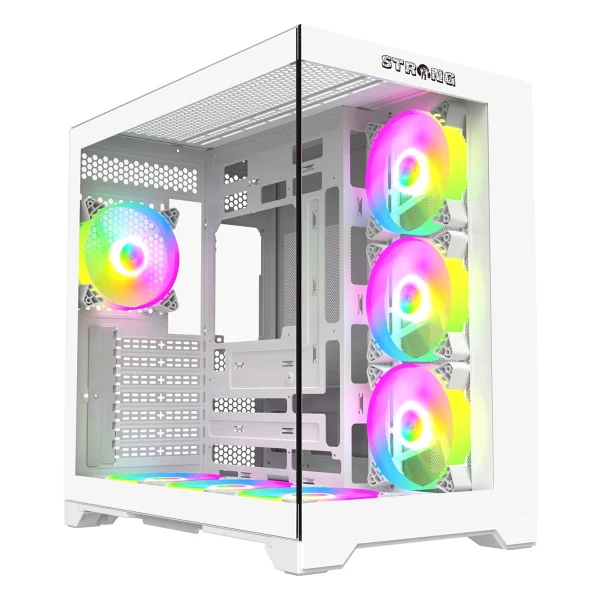 Strong Syrax 7x 120 mm Fanlı Rgb LED Buton Kontrol Atx Akvaryum Beyaz Gaming Bilgisayar Kasası (Powersız) - Görsel 6
