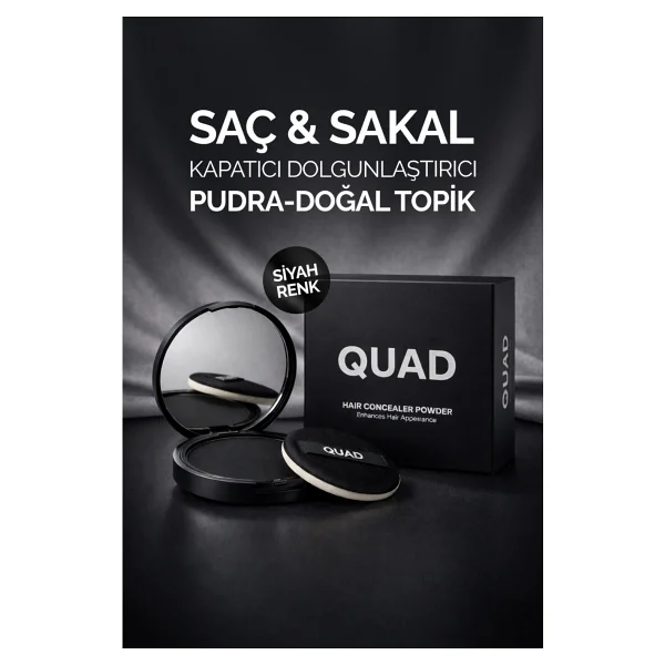 Quad Siyah Saç & Sakal Toz Kapatıcı Dolgunlaştırıcı Pudra - Doğal Topik Etki 10gr - Görsel 4