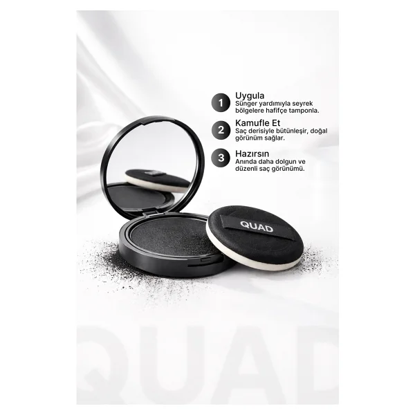 Quad Siyah Saç & Sakal Toz Kapatıcı Dolgunlaştırıcı Pudra - Doğal Topik Etki 10gr - Görsel 6