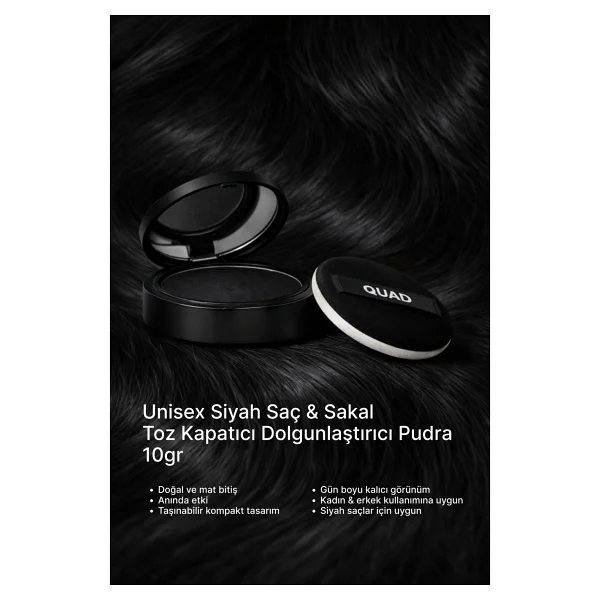 Quad Siyah Saç & Sakal Toz Kapatıcı Dolgunlaştırıcı Pudra - Doğal Topik Etki 10gr - Görsel 7