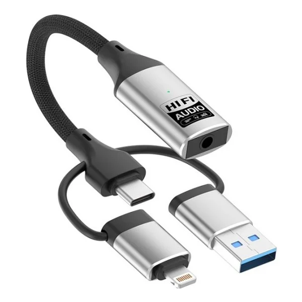 Coverzone Zr1206 Lightning Type-C USB Girişli 3.5mm Hi-Fi Ses Dönüştürücü Adaptör Dac Çipli Harici Ses Kartı Kulaklık Mikrofon Destekli Canlı Yayın Vlog PC Telefon - Görsel 7