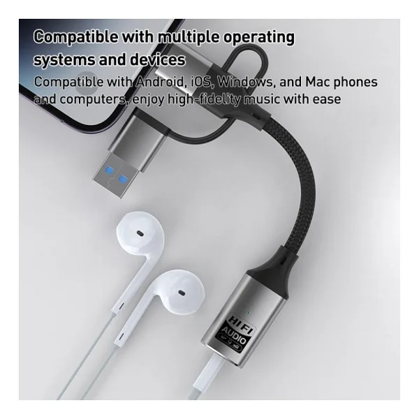 Coverzone Zr1206 Lightning Type-C USB Girişli 3.5mm Hi-Fi Ses Dönüştürücü Adaptör Dac Çipli Harici Ses Kartı Kulaklık Mikrofon Destekli Canlı Yayın Vlog PC Telefon - Görsel 3