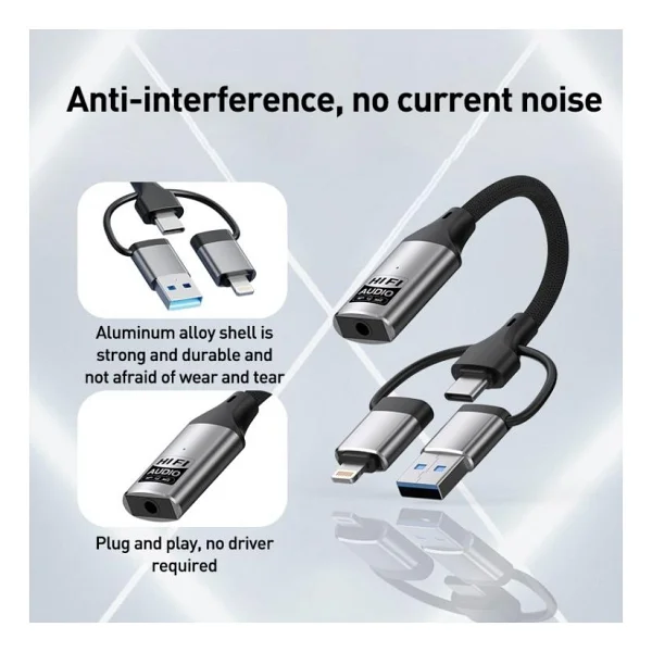 Coverzone Zr1206 Lightning Type-C USB Girişli 3.5mm Hi-Fi Ses Dönüştürücü Adaptör Dac Çipli Harici Ses Kartı Kulaklık Mikrofon Destekli Canlı Yayın Vlog PC Telefon - Görsel 5