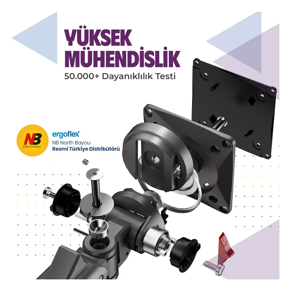 North Bayou F7-Gaming 32-60 İnç Tek Kollu Amortisörlü Monitör Standı - Görsel 5
