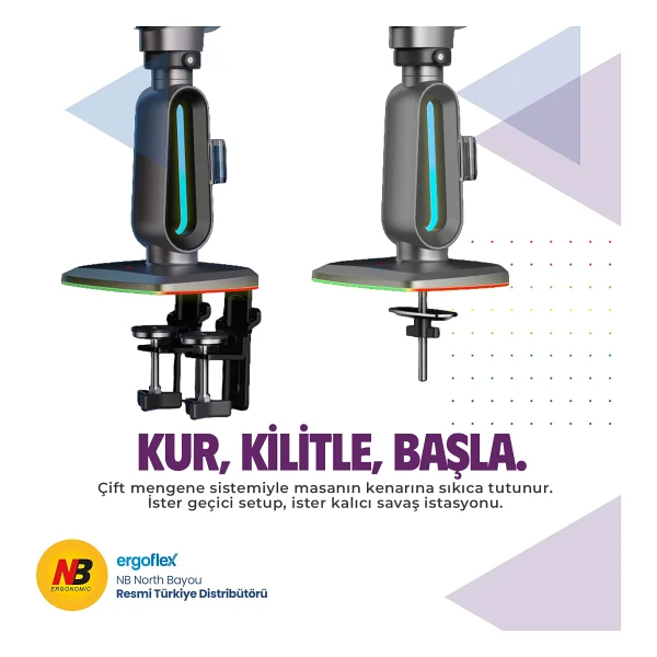 North Bayou F7-Gaming 32-60 İnç Tek Kollu Amortisörlü Monitör Standı - Görsel 6