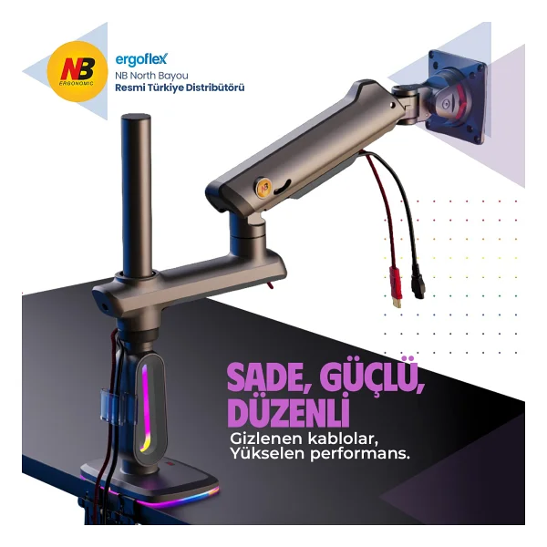 North Bayou F7-Gaming 32-60 İnç Tek Kollu Amortisörlü Monitör Standı - Görsel 7