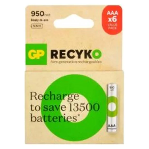 Gp Recyko 950 mAh 6'lı Şarjlı Aaa İnce Kalem Pil - Görsel 8