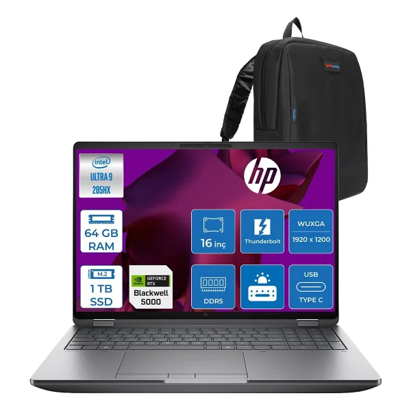 Hp Zbook Fury G1ı Intel Ultra 9 285hx DDR5 256gb 8tb SSD 24gb/Rtxpro5000 Wuxga 400nıtwi-Fi 7+BT 5.4 Freedos AI Iş Istasyonu 5f9t8esf67 + Zettaçanta - 8 TB - 256 GB - Görsel 8