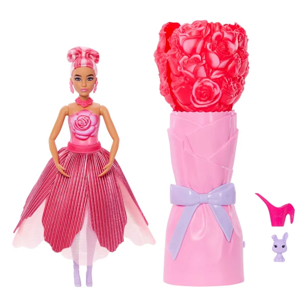 Barbie Petal Pop Serisi Kırmızı Gül Elbiseli Bebek Jmf59 - Görsel 7