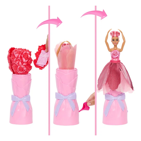 Barbie Petal Pop Serisi Kırmızı Gül Elbiseli Bebek Jmf59 - Görsel 2