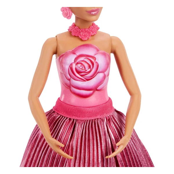 Barbie Petal Pop Serisi Kırmızı Gül Elbiseli Bebek Jmf59 - Görsel 4