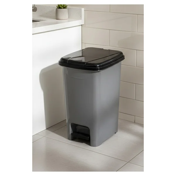 Porsima 0131 Pedallı Metalize Banyo Mutfak Çöp Kovası Siyah Kapaklı Slim Pedallı Çöp Kovası 25 Litre - 25 Lt - Gri - Siyah - Görsel 4