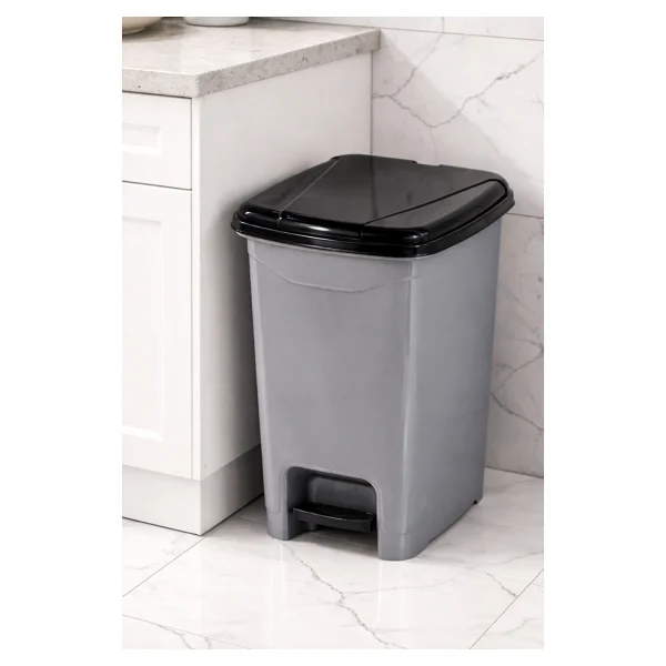 Porsima 0131 Pedallı Metalize Banyo Mutfak Çöp Kovası Siyah Kapaklı Slim Pedallı Çöp Kovası 25 Litre - 25 Lt - Gri - Siyah - Görsel 5