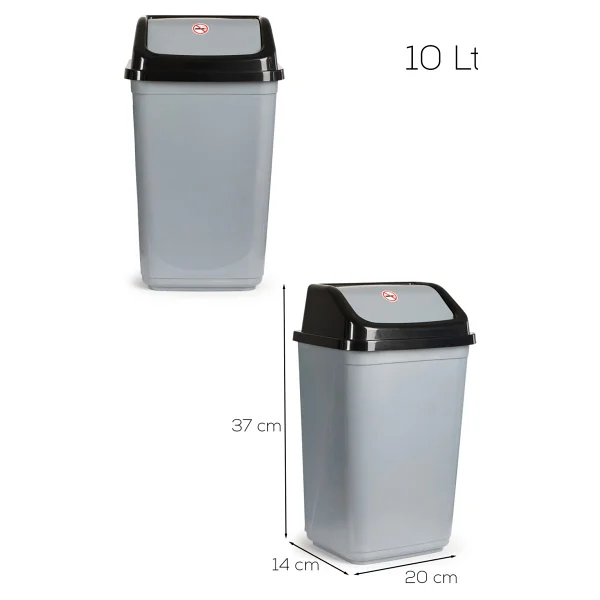 Porsima 0100 Kapaklı Gri-Siyah Çöp Kutusu - Favori Banyo Ve Mutfak Çöp Kovası 10lt - 10 Lt - Görsel 3