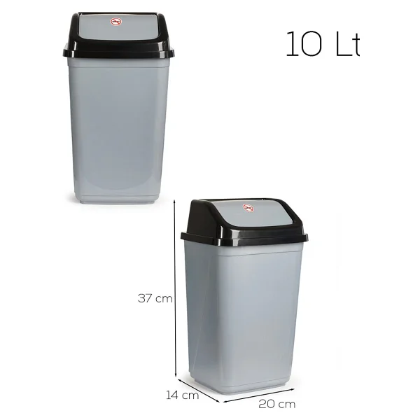 Porsima 0100 Kapaklı Gri-Siyah Çöp Kutusu - Favori Banyo Ve Mutfak Çöp Kovası 10lt - 10 Lt - Görsel 4