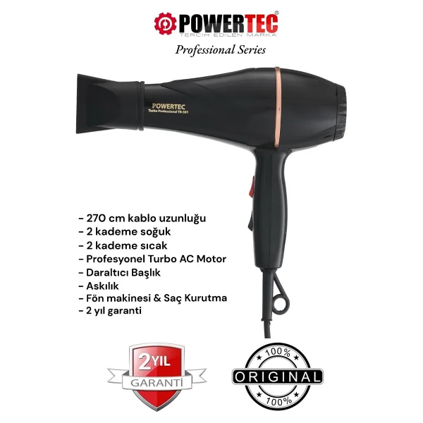 Powertec Tr-501 Turbo Profesyonel 1900 W Fön Makinesi Siyah - Görsel 7