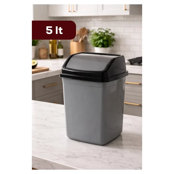 Porsima 0131 Pedallı Metalize Banyo Mutfak Çöp Kovası Siyah Kapaklı Slim Pedallı Çöp Kovası 25 Litre - 25 Lt - Gri - Siyah - Görsel 9