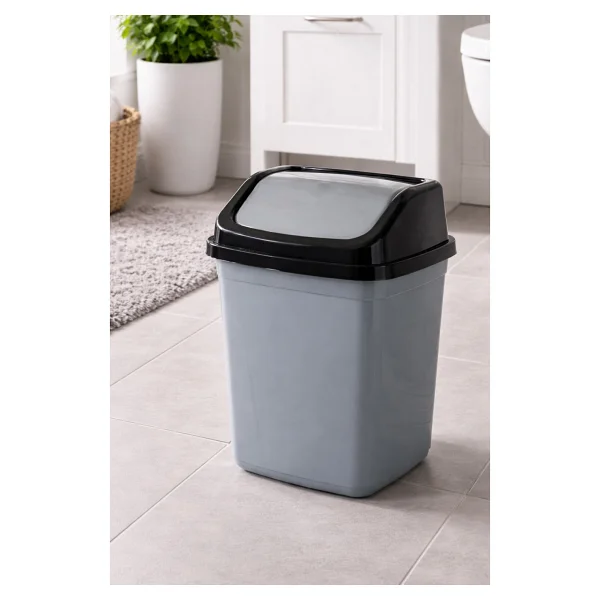 Porsima 0101 Kapaklı Gri-Siyah Çöp Kutusu - Favori Banyo Ve Mutfak Çöp Kovası 5lt - 5 Lt - Görsel 4